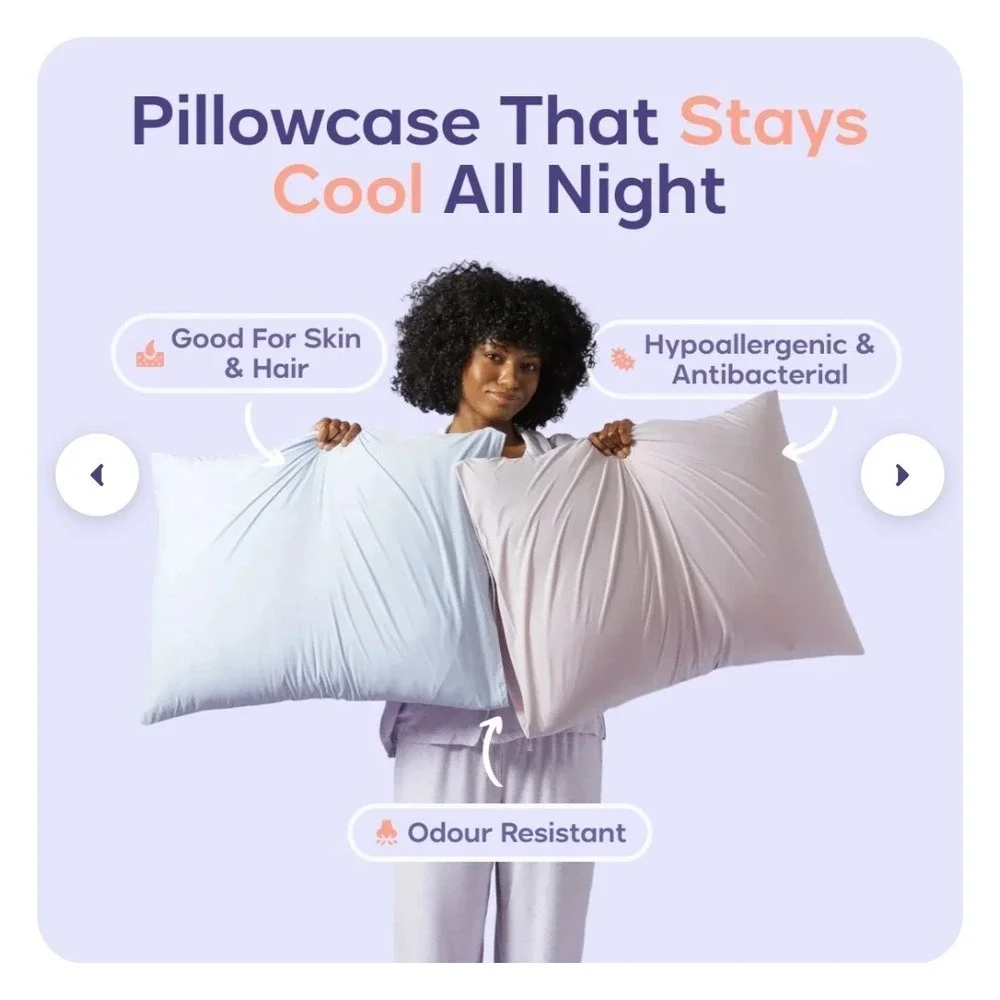 Mellow Cooling Pillowcases Size KING 2-Pack White Hypoallergenic Silky-Soft NEW